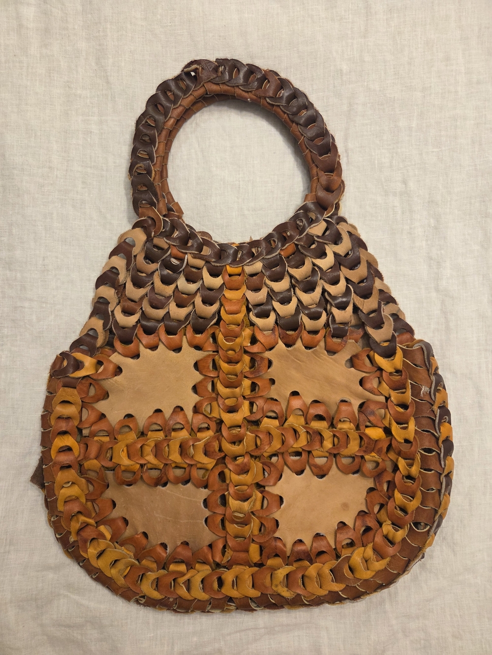 Handwoven Multicolor Leather Bag - Brown & Tan